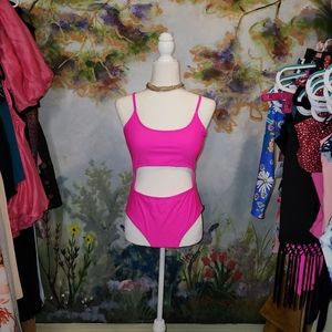 ELECTRIC PINK Monokini with Laced Back Detail